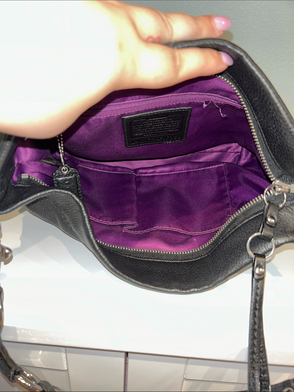 Black Leather Shoulder Bag with Silver Hardware* - Picture 6 of 6